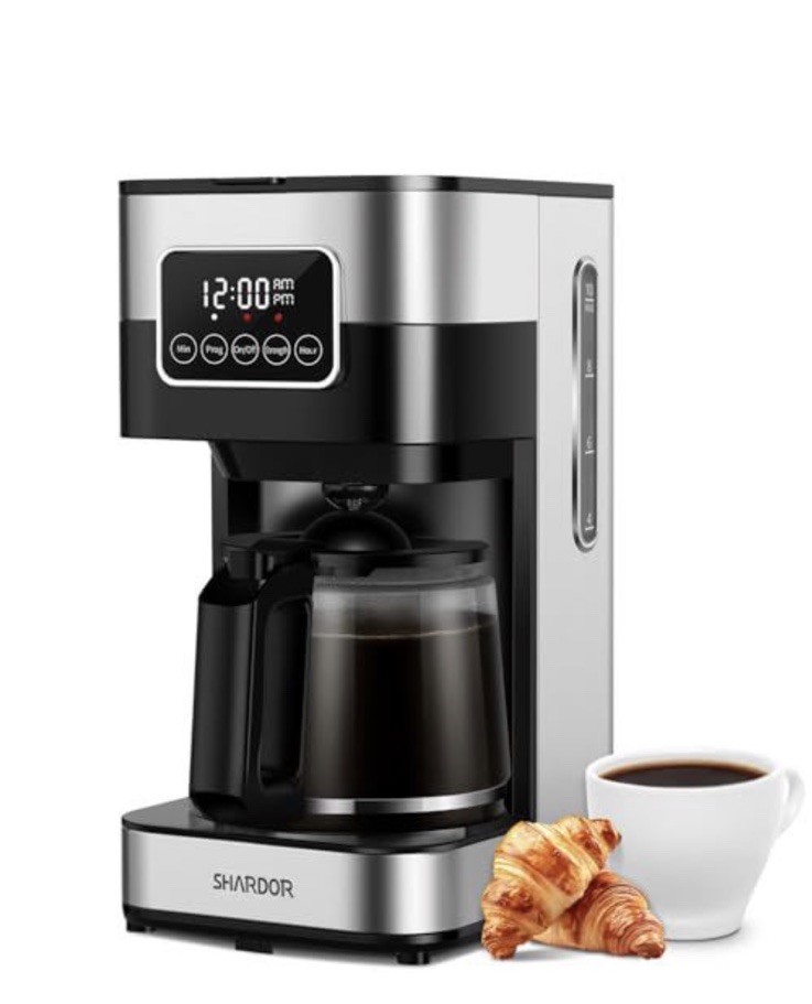 SHARDOR Filter Coffee Machine, Programmable Timer, Silver/Black, 12 Cup