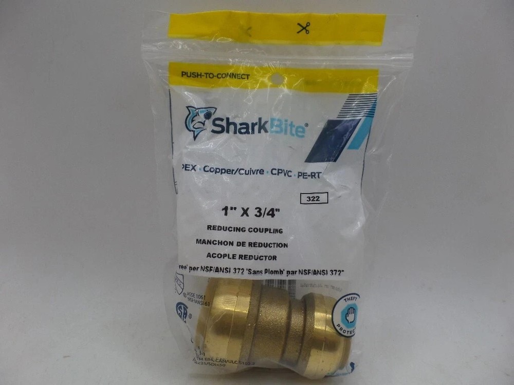 SHARKBITE U060LFA 1" X 3/4" PUSH-TO-CONNECT BRASS REDUCING COUPLING FITTING