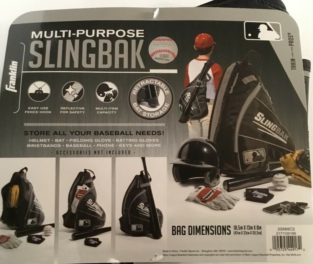 Franklin Multi-Purpose Baseball Slingbak Sling Backpack Black/Grey New W/tag
