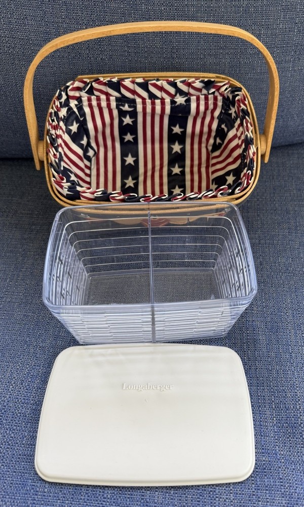 Longaberger Small Rectangular Basket Liner & Divided Protector Red White Blue 20