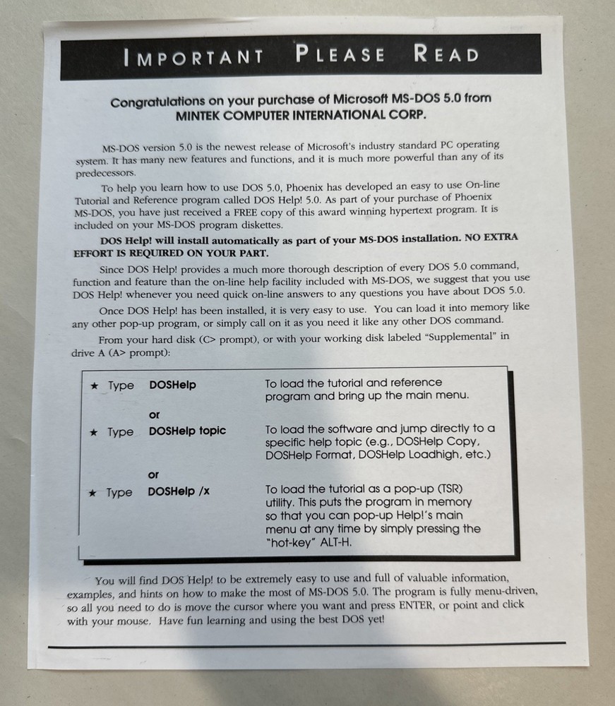 Microsoft MS-DOS 5.0 Operating System 1989 Complete In Box