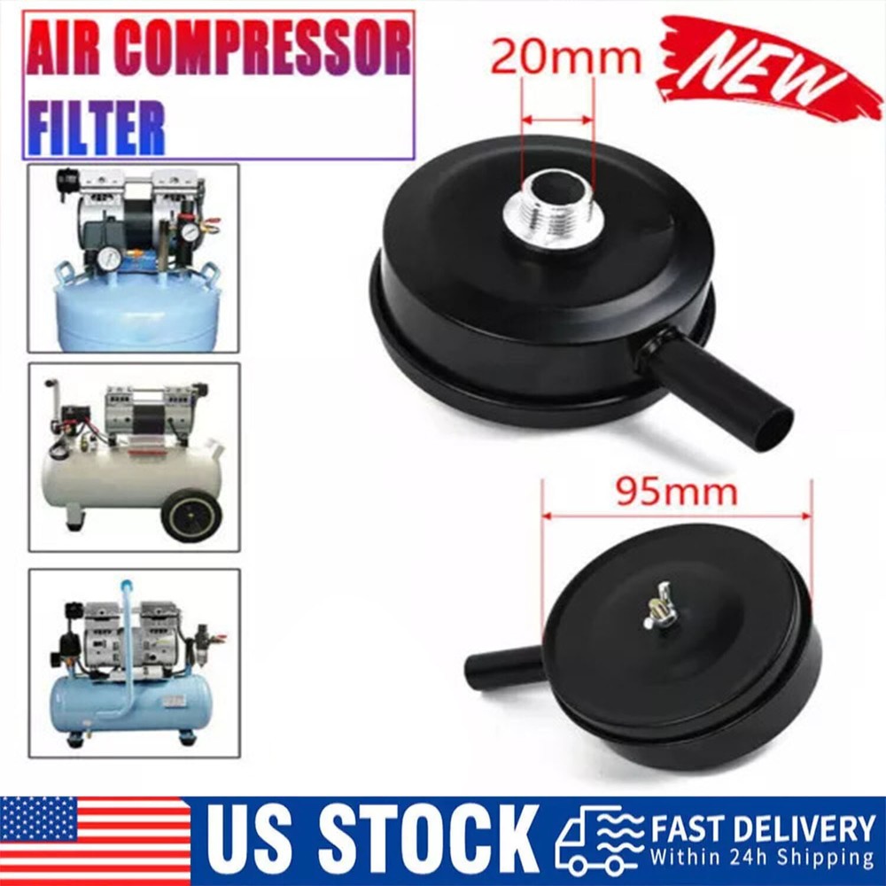 1/2" Compressor Male Threaded 20mm Air Intake Silencer Filter Black Metal Shell