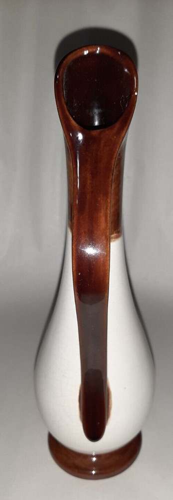 pottery pitcher white and brown drip spout 10"