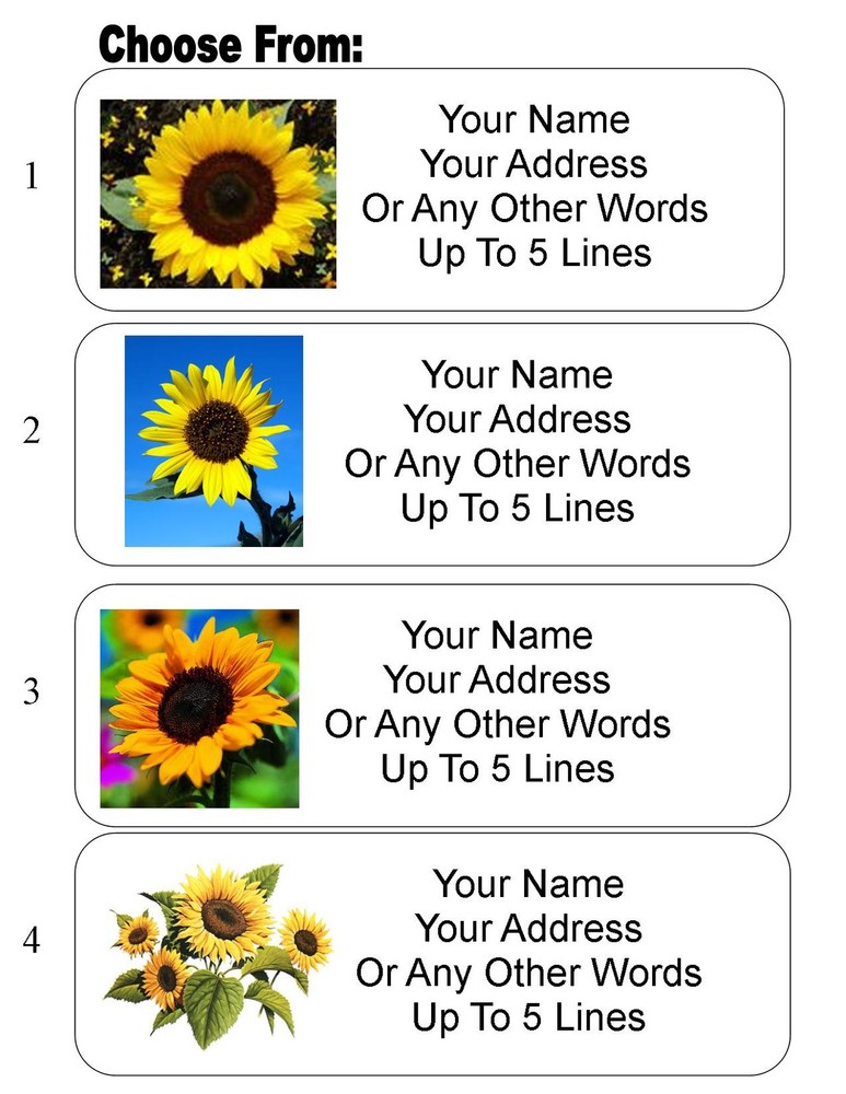 30 Sunflower Personalized Address Labels