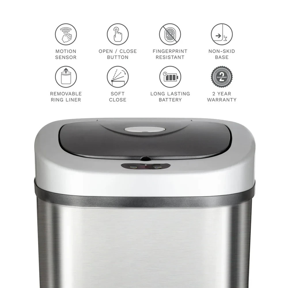 Nine Stars Automatic Trash Can, 21 Gallon Stainless Steel, Motion Sensor, Silver