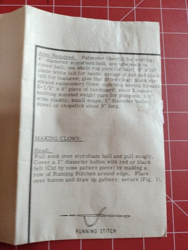 7260 Mail Order Pattern For 24" Clown Doll Uncut