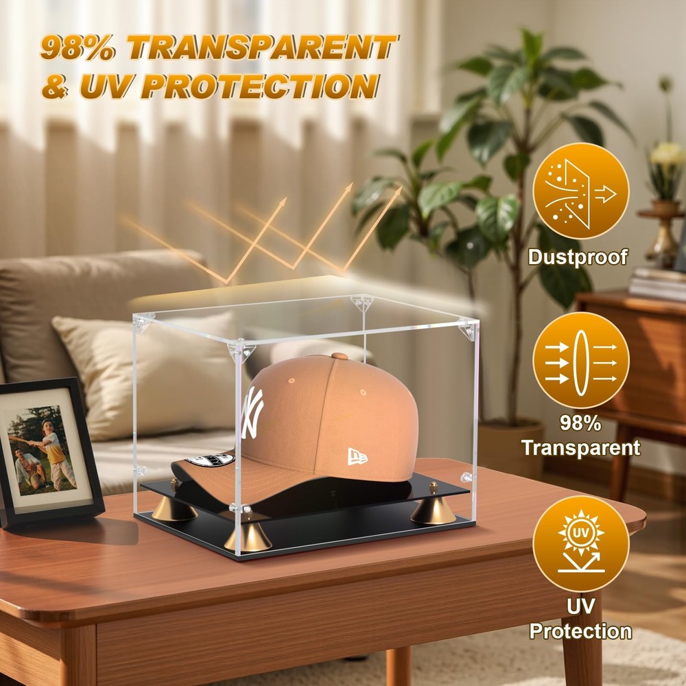 Hat Display Case, Clear Acrylic Baseball Cap Display Box with Double Layer Ba...