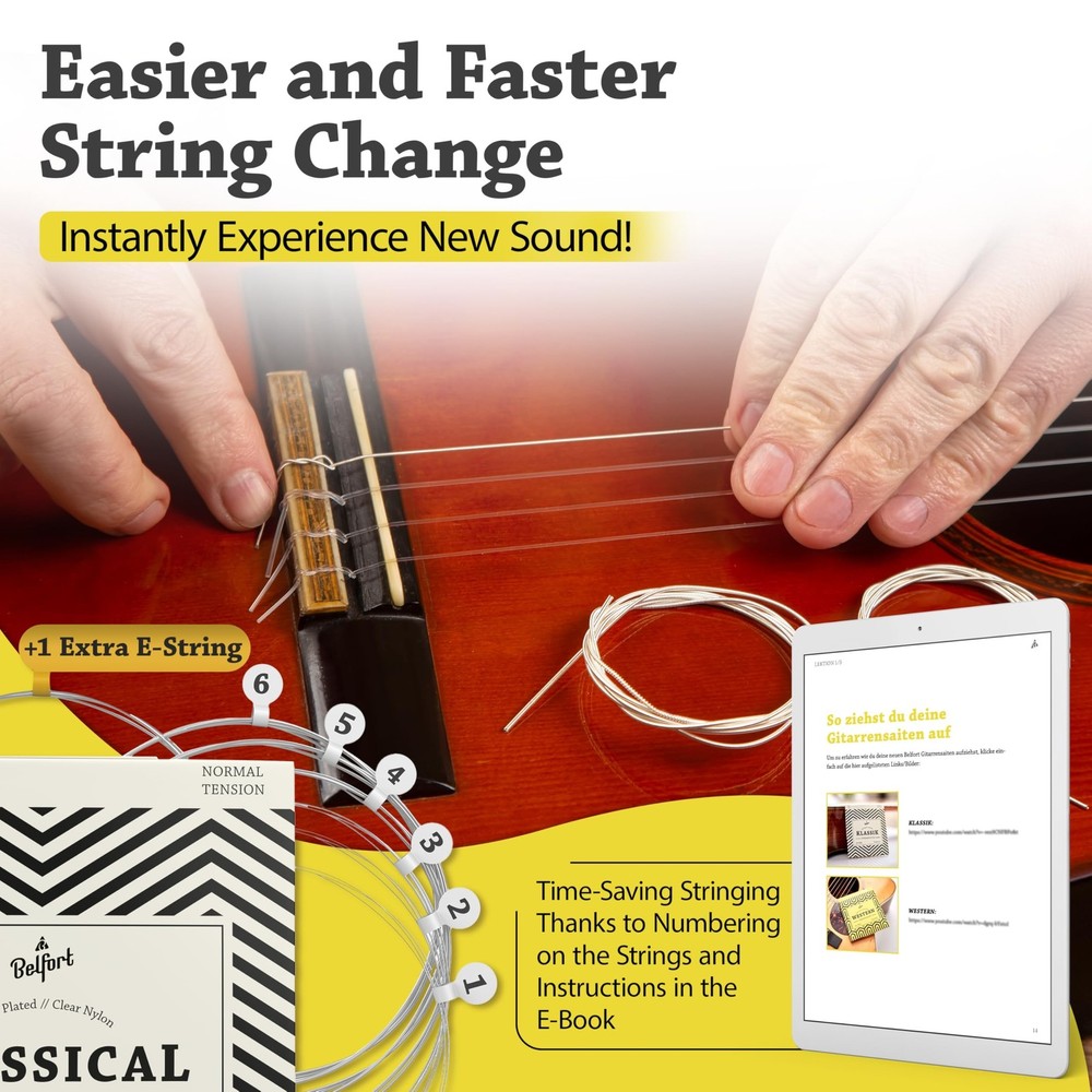 Belfort Classical Guitar Strings Nylon - Classical Nylon Strings Coated in Si...