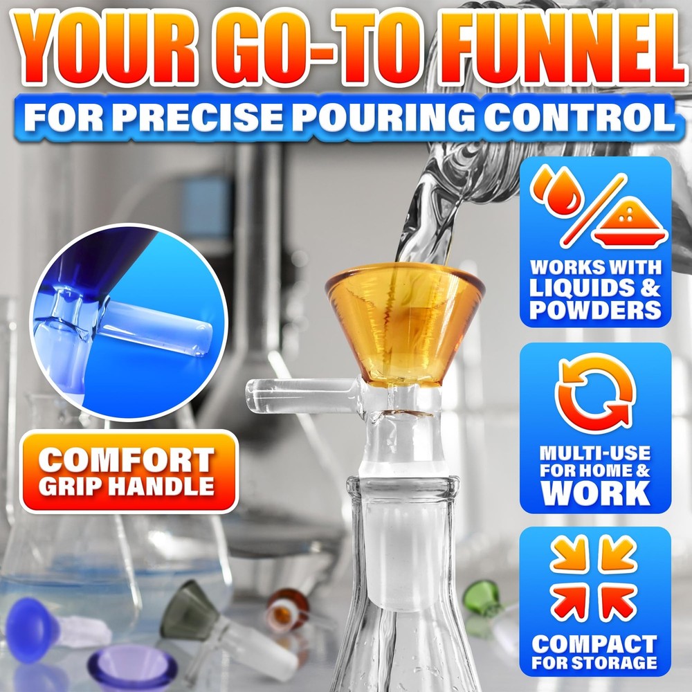 12-Pack 14mm Glass Funnel with Handle – Ergonomic Handle for Kitchen & DIY Us...