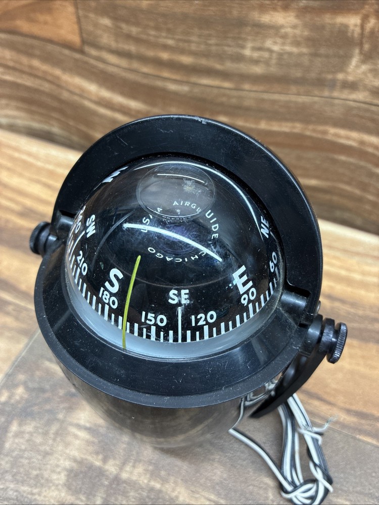 Vtg Airguide Illuminated Compass Shield Adjustable Mount W/Movable Sun EUC