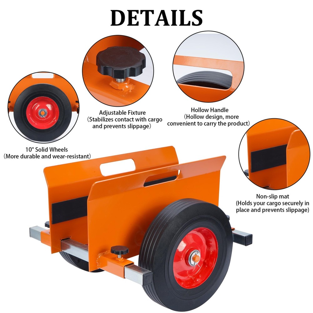 Heavy Duty Panel Dolly Orange 1100LBS Capacity Door Dolly with 10" Solid Whee...