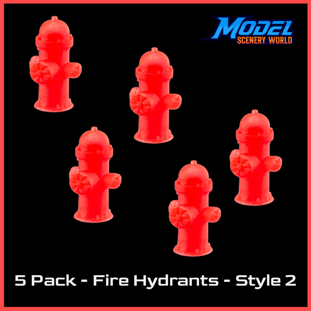 Fire Hydrants - Style 2 (5pk) - N Scale 1:160 - Red