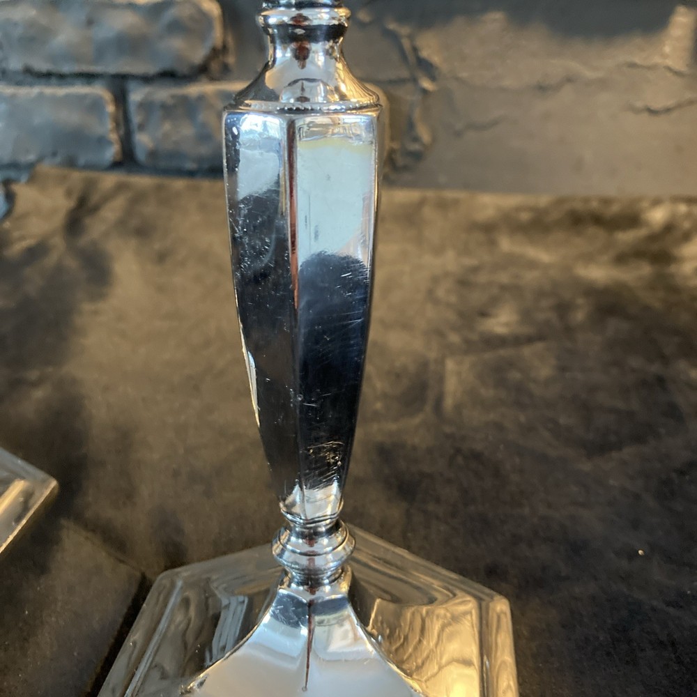 Homan Silverplate Candlesticks Candle Holders Hexagonal Base Model 1161