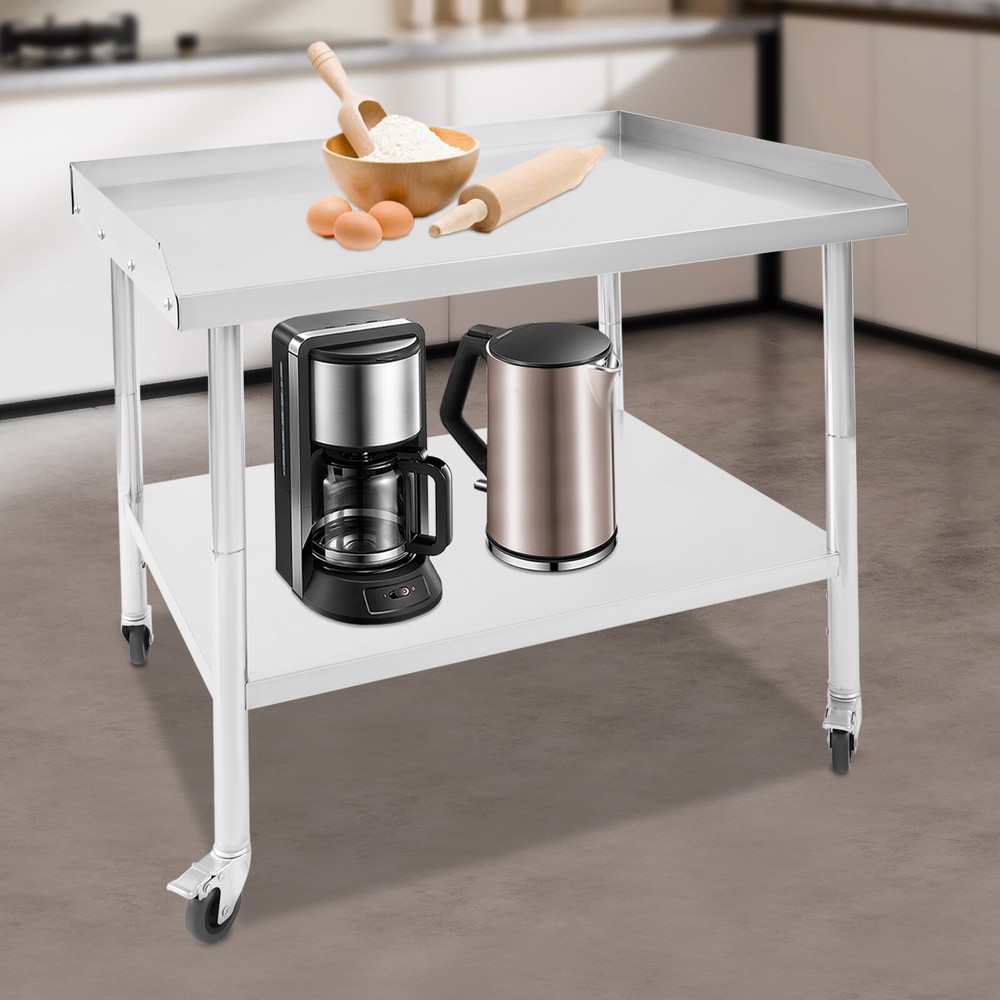 2-tier Work Table Stainless Steel Work Table Kitchen Prep Table w/ Wheels