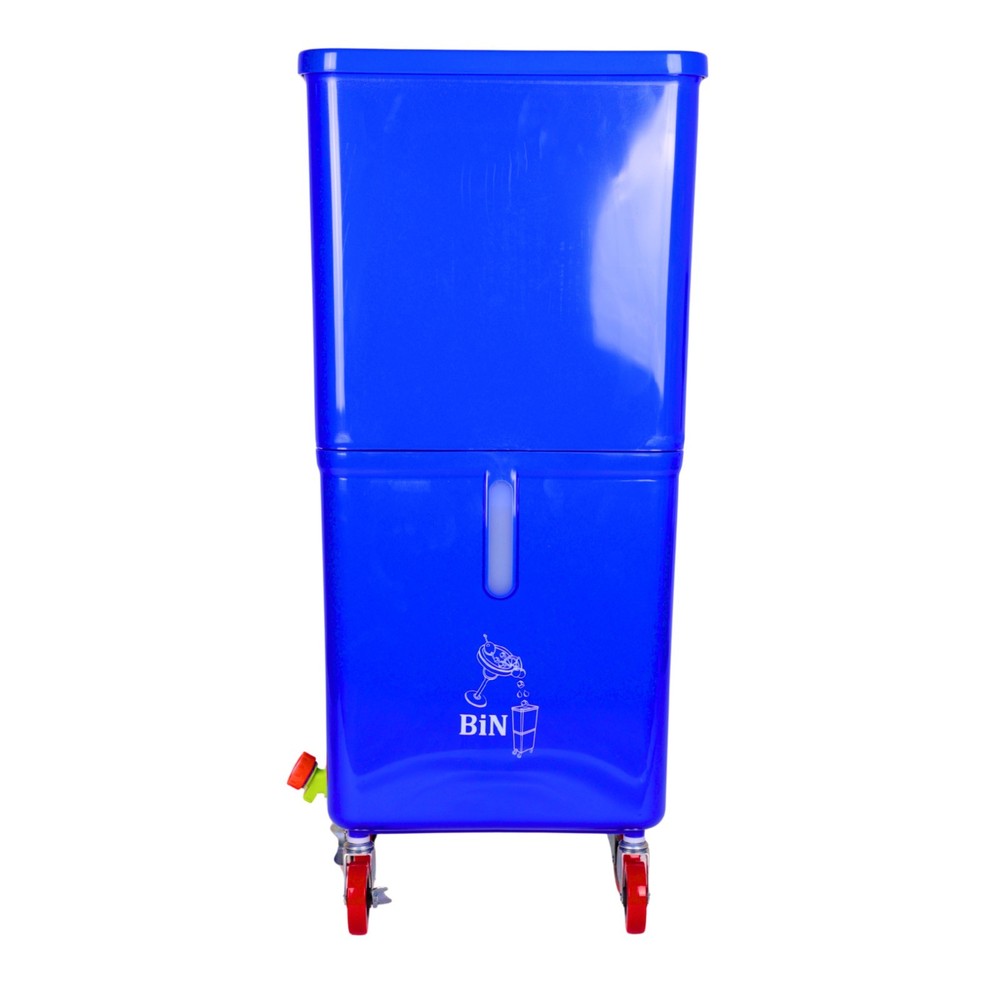 Blue Drink Dump Bin w/ Wheels – Dual Compartment Liquid & Trash Disposal