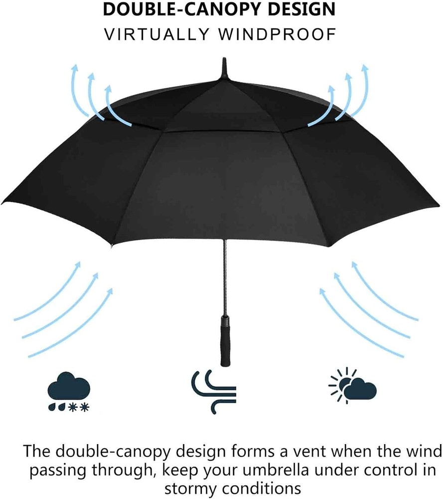 68 Inch Windproof Golf Umbrella - Double Canopy Automatic Open & Waterproof