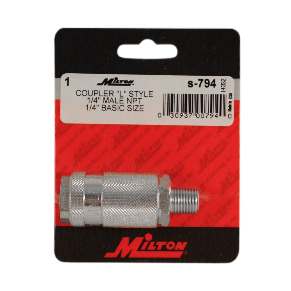 Milton S-794 1/4" MNPT L Style Coupler Single, Silver