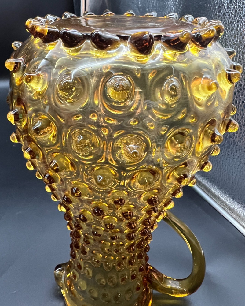 Tall Amber Hobnail Handle Pitcher 9"