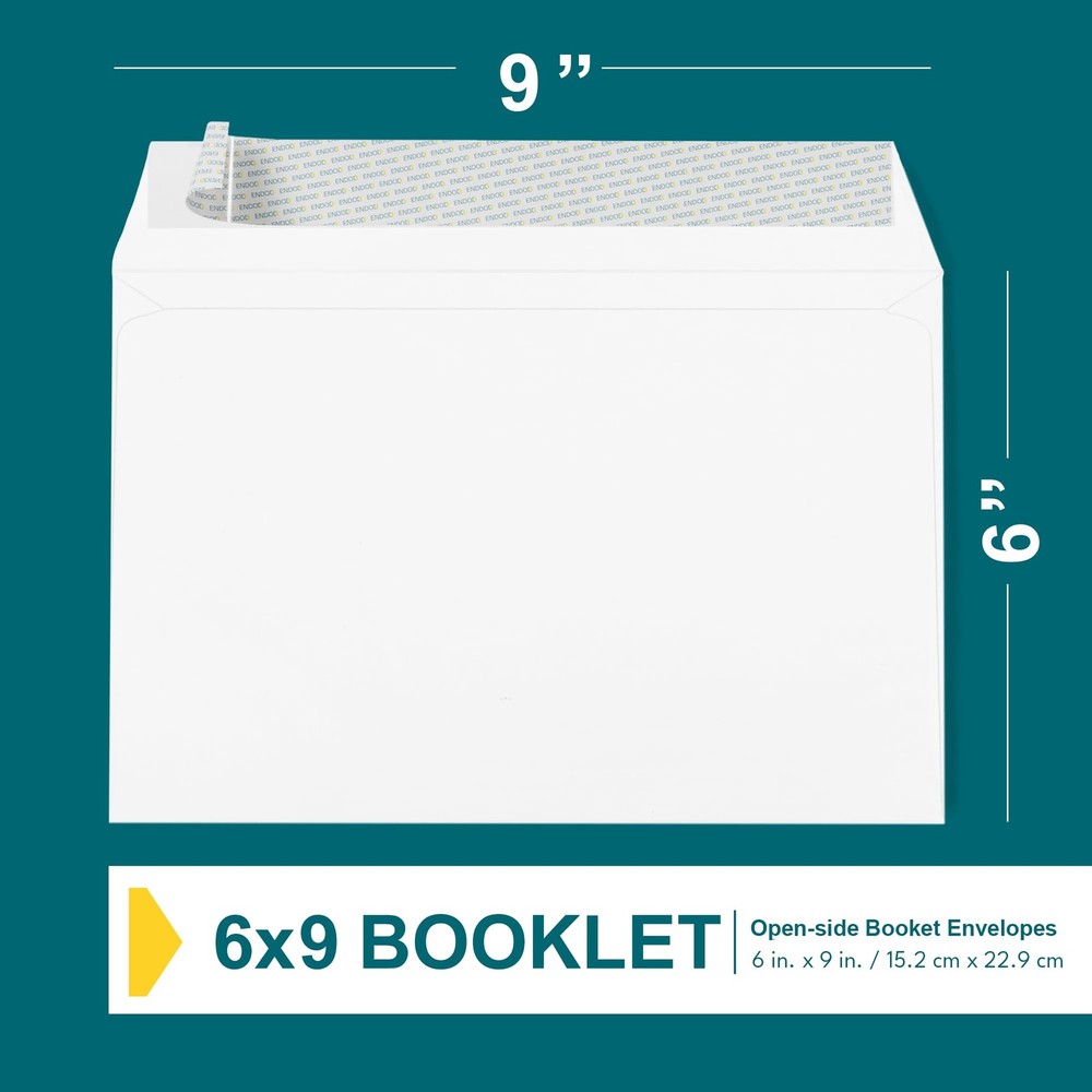 6x9 Open-Side Envelopes - 15 Pack - White, Self-Seal, Peel & 6 x 9, White