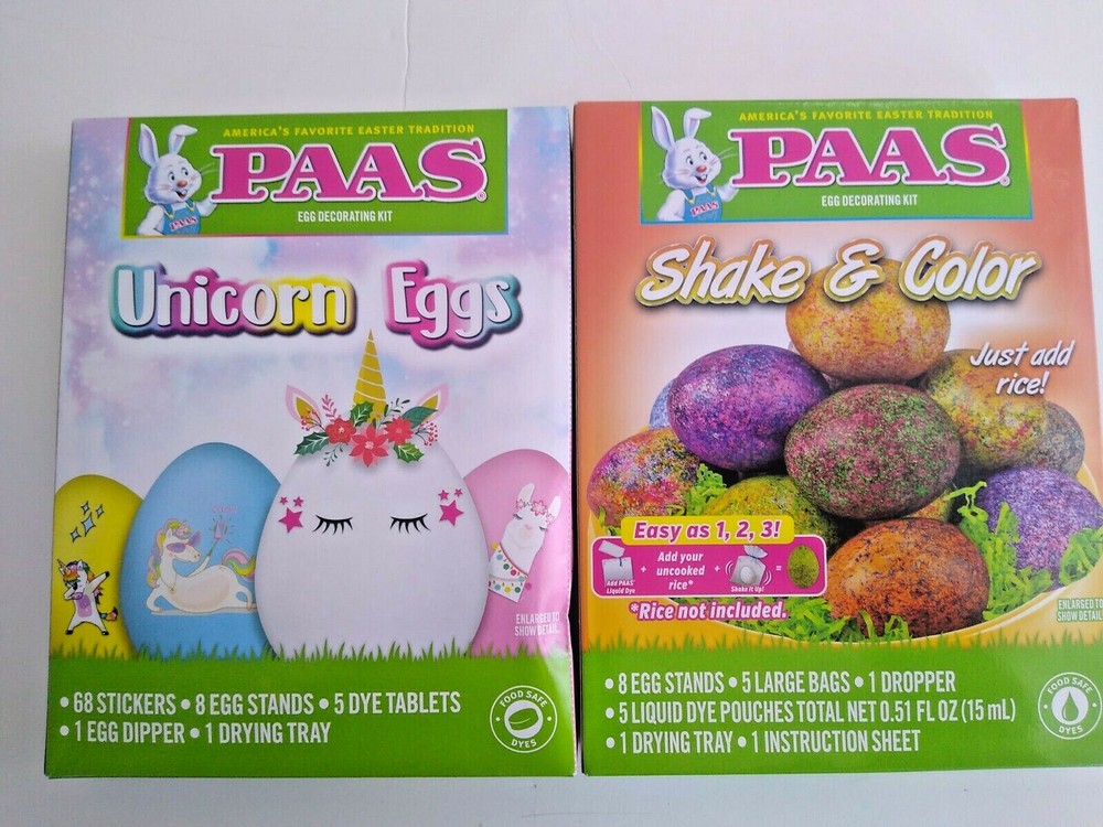 2 Easter Egg Decorating Kits PAAS Easter Tradition Unicorn eggs and Shake  Color