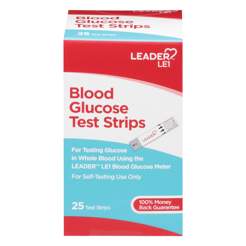 Leader LE1 Blood Glucose Test Strips For Self Testing Use Only 25 Test Strips