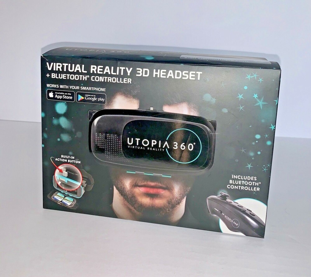 Utopia 360 Virtual Reality 3D Headset + Bluetooth Controller Smartphone VR