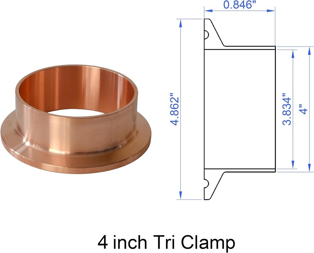 Copper Tri-Clamp/Tri-Clover Weld Ferrule (4" Tri Clamp) - Distilling Brewing