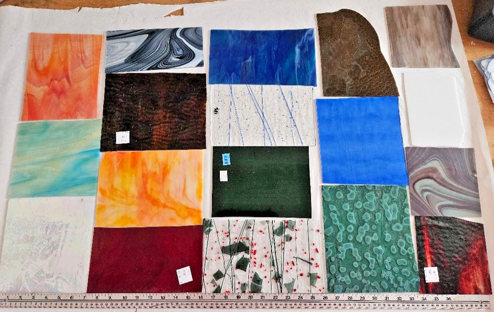 9 lb. 15 oz / Assorted Multicolor Stained-Glass Large Scraps/Sheets
