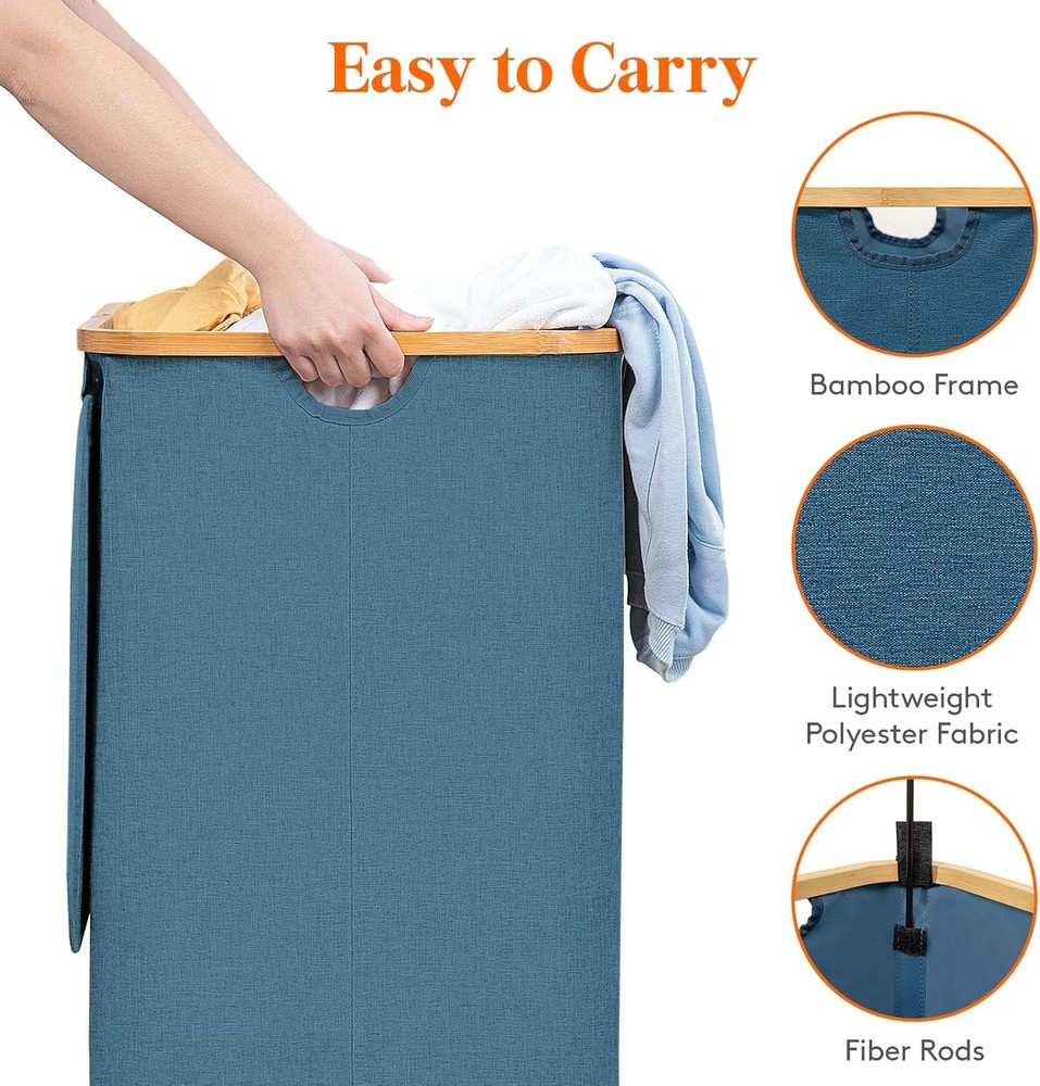 100L Laundry Hamper with Lid, Removable Bag Clothes Hamper, Dark Blue