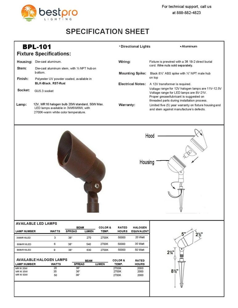 Best Pro Lighting Low Voltage Lighting Up Light Spot LED Rust Finish 2 Pack