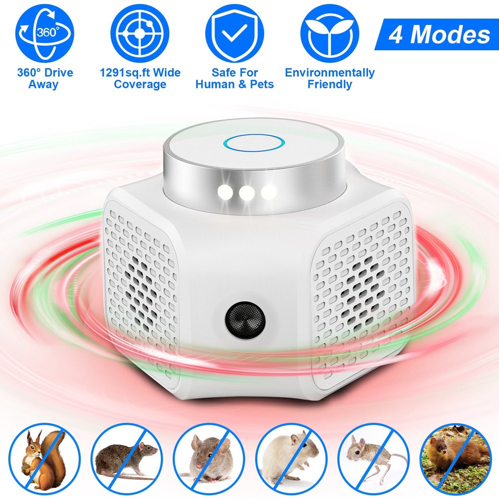 360° Ultrasonic Mouse Repellent Squirrel Repeller Rodent Detector Rat Deter US