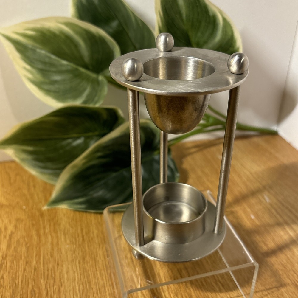 Vintage Unique Solid Nickel Incense Warmer Stand with Tea Lite Candle Base
