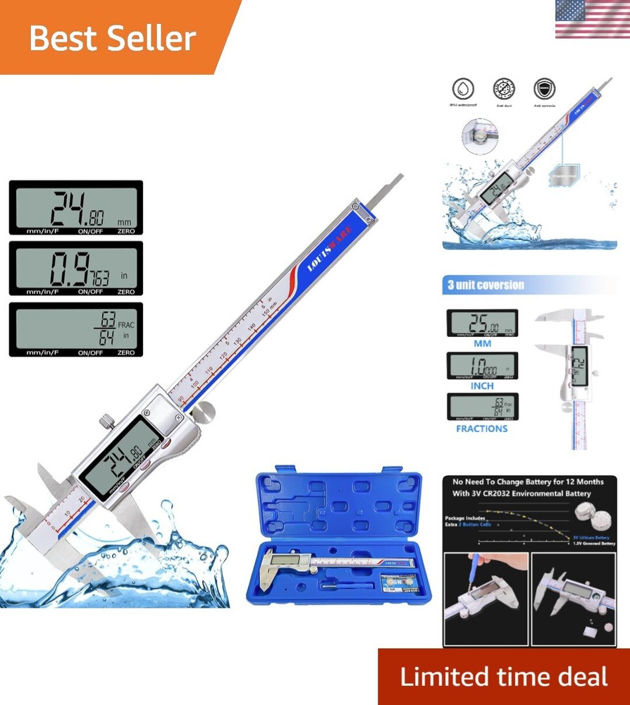 Versatile Digital Caliper with Large LCD Screen - Precision Stainless Steel Tool