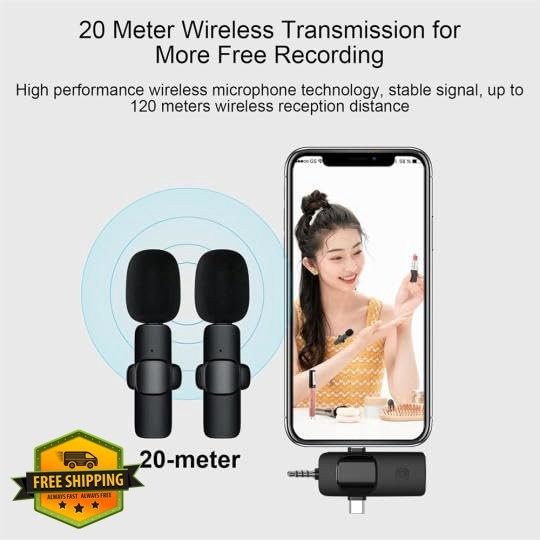 3-in-1 Wireless Lavalier Mics iPhone Android Camera USB-C 70ft