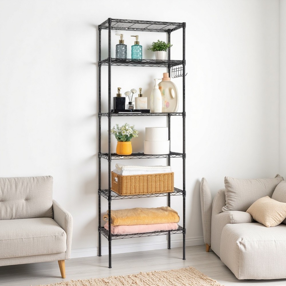 6-Tier Rolling Wire Shelving Unit - Heavy Duty, Modular, Adjustable & Black