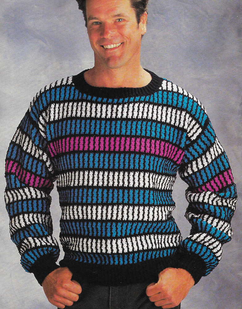 Mans Geometric Striped Sweater crochet pattern instructions