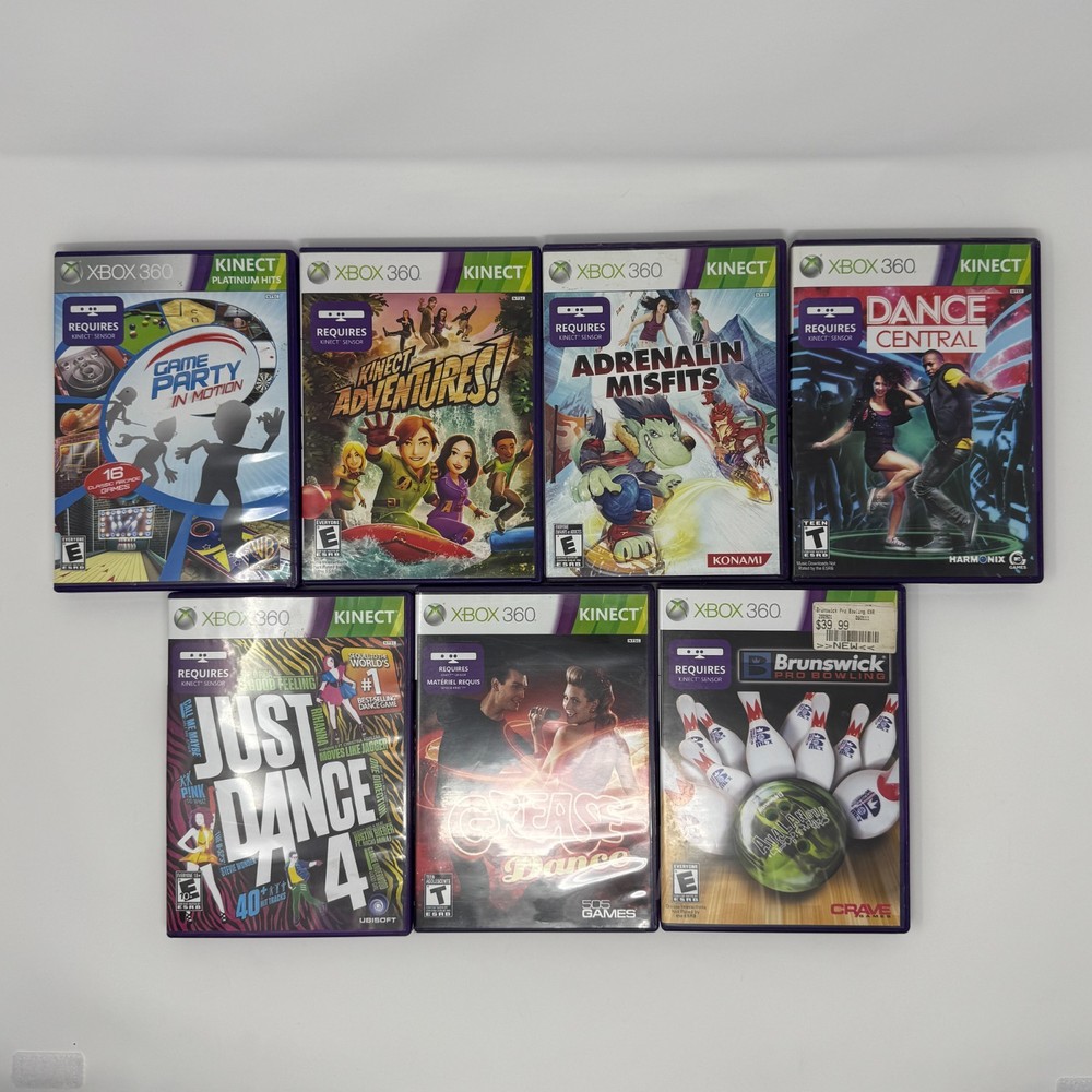 Microsoft Xbox 360 Kinect Sensor Bar with 7 Games Bundle Lot • Tested