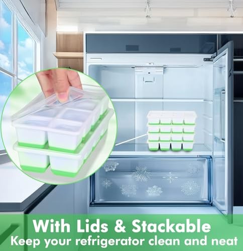 Large Ice Cube Trays with Lid, 2 Pack Stackable Silicone Ice Cube Molds Green