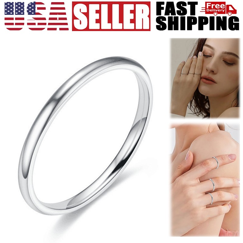 Solid Stainless Steel Plain Thin Ring 2mm Silver Polished Band Gift Size 6 to 10