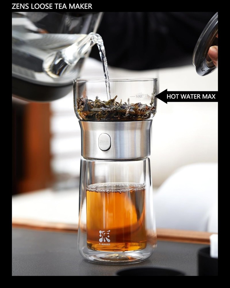 Modern Glass Tea Infuser Teapot, Smart One Touch Tea Maker for Loose Tea Diff...