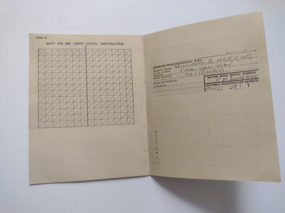 1941 Ration Book Supplement Spare Book For Herring William