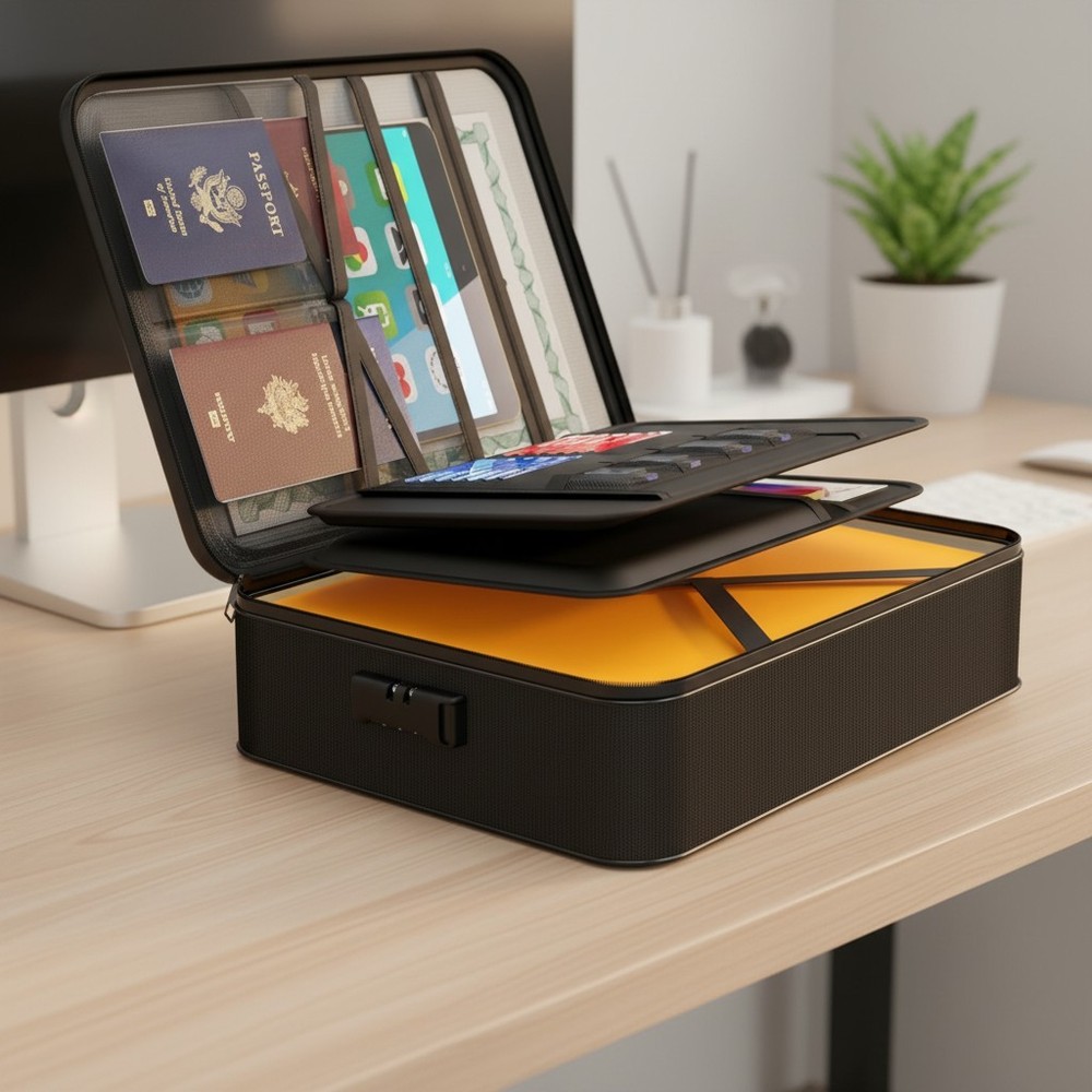 Lightweight Fireproof Document Safe - Secure Waterproof Storage Box with Lock