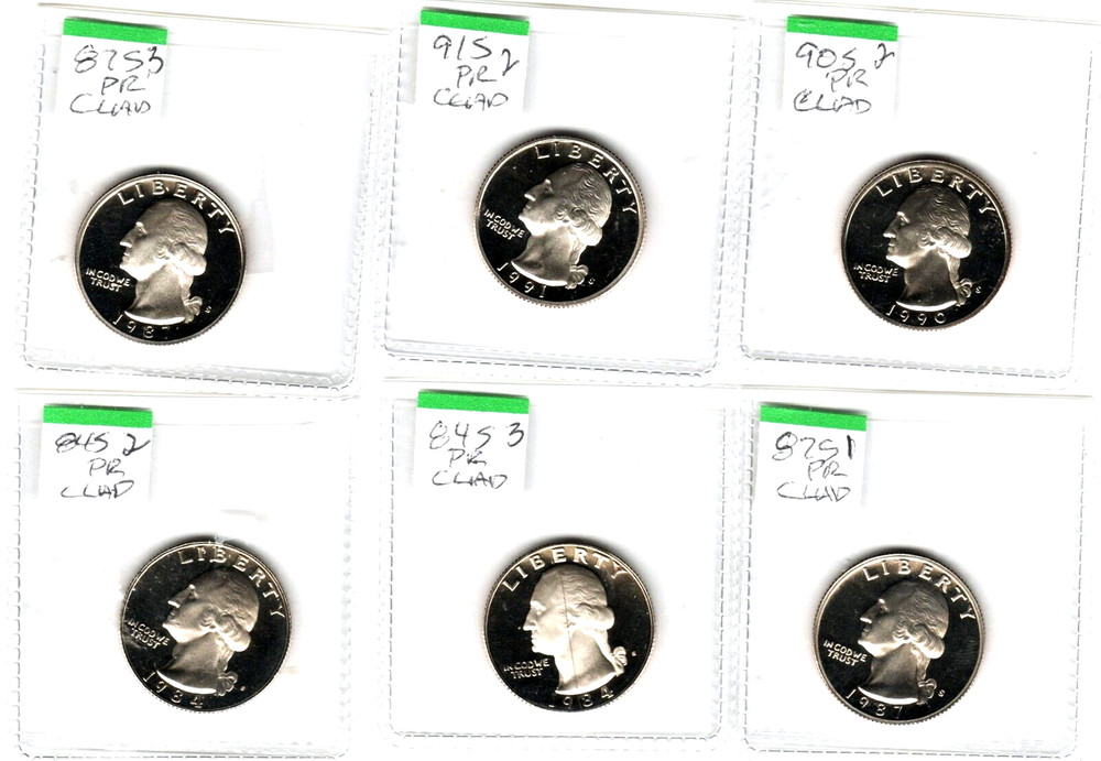 NICE LOT 6 CLAD WASHINGTON QUARTER PROOFS