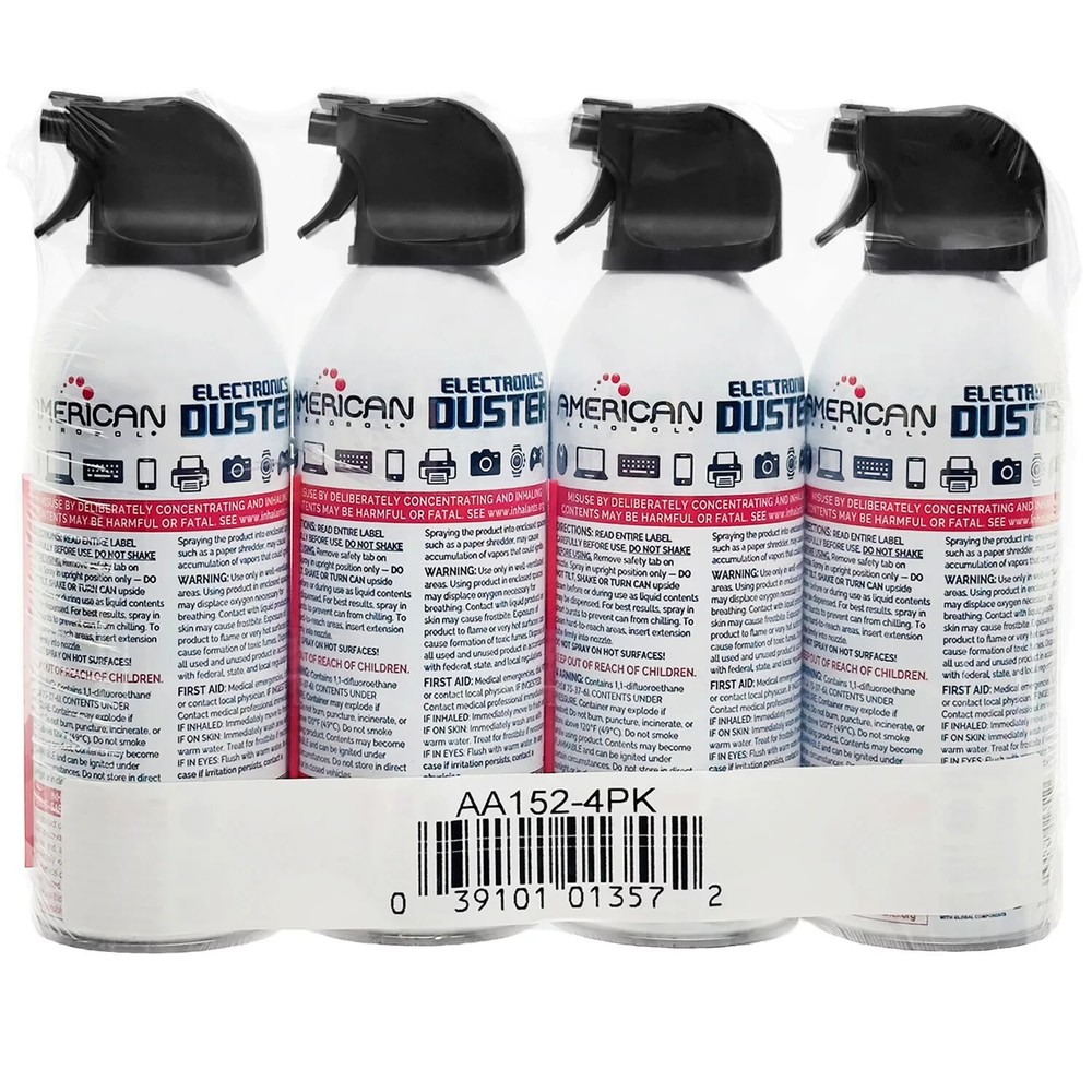 American Aerosol Compressed Gas Electronics Duster, 10 oz Cans, 4-Pack.