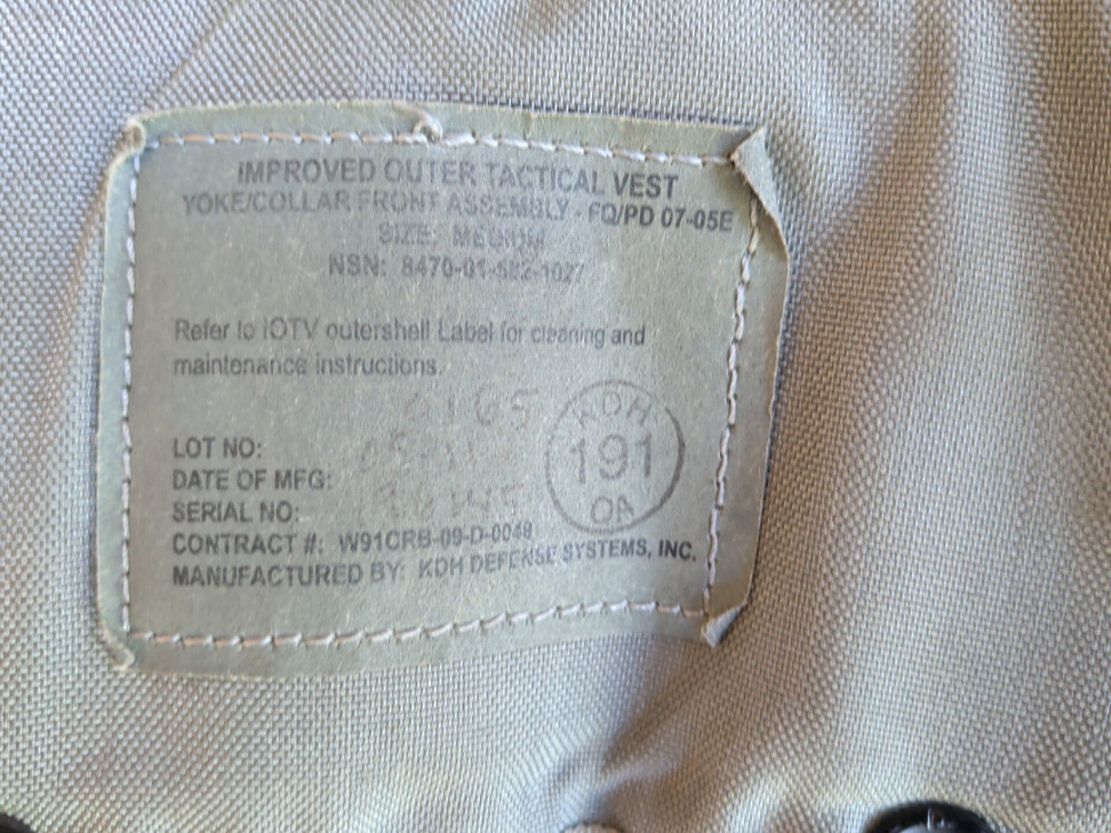 USGI ACU Improved Yoke Collar Front (only) AssemblySize Medium