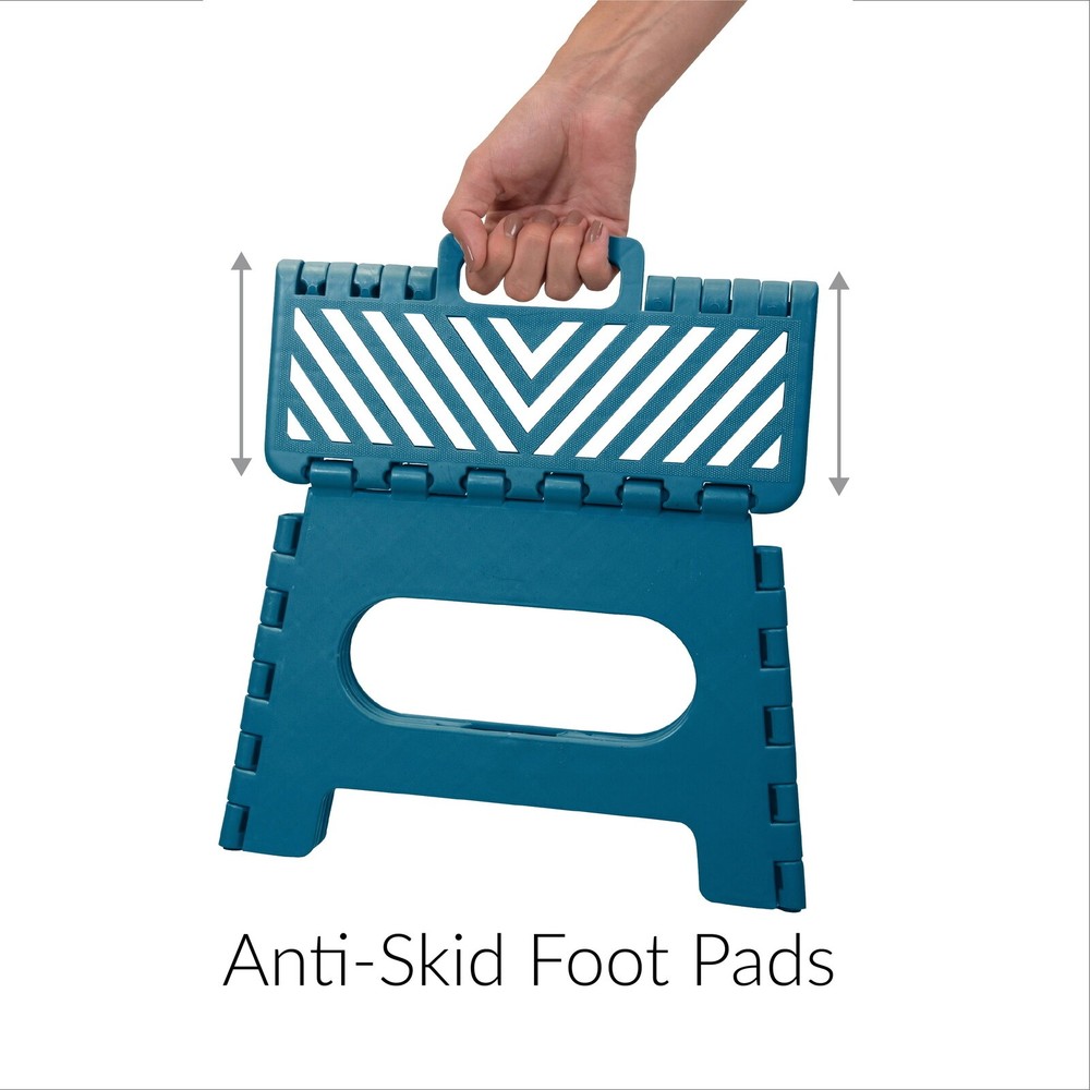 9" Stripe Top Folding 1 Step Single Step Stool Plastic Folds Flat Lightweight