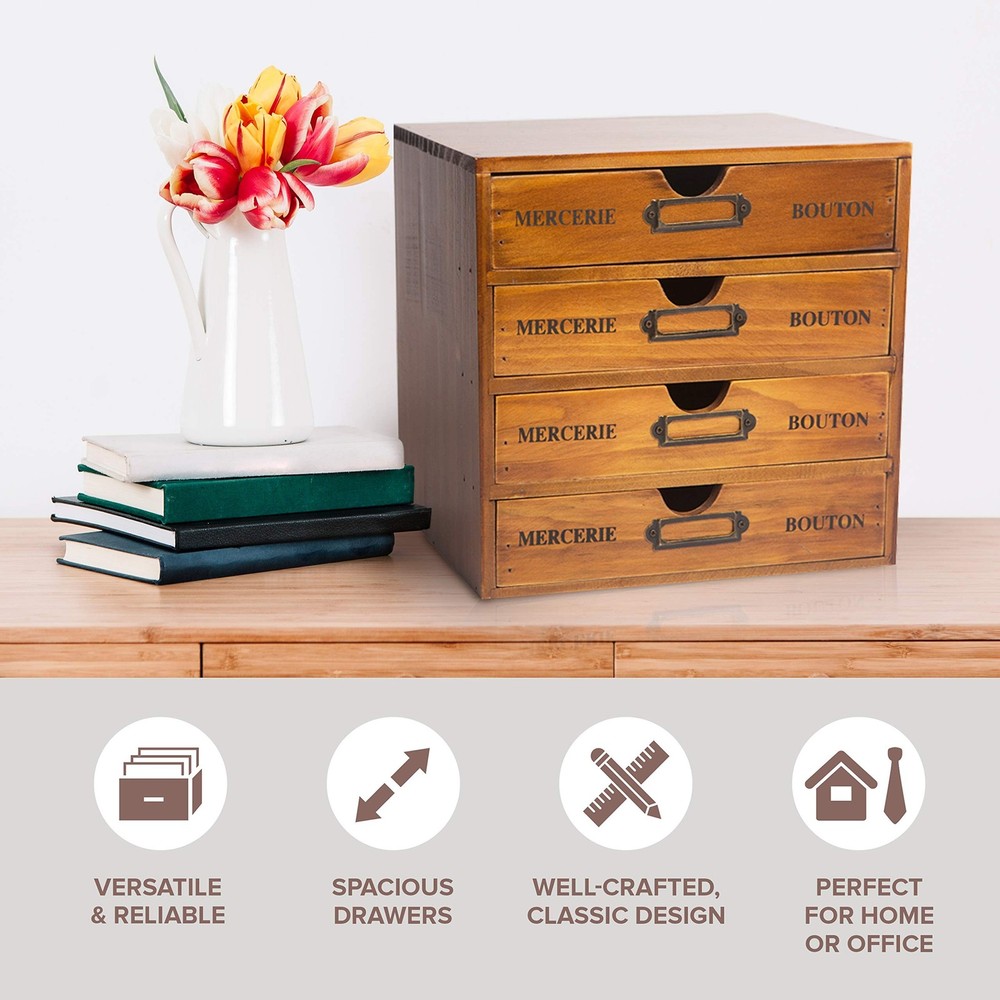 Modular Stackable Apothecary Cabinet 4 Drawer Desk Organizer - Retro Library ...