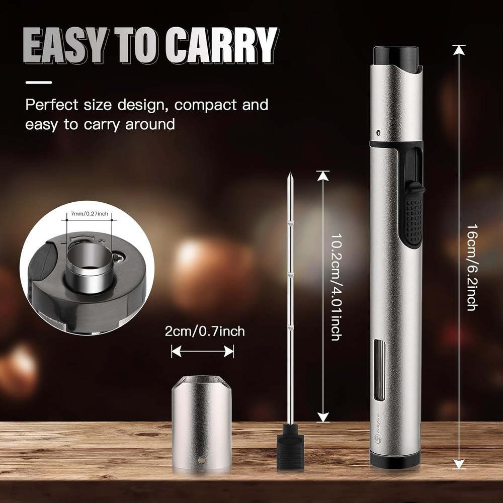 Cigar Lighter Butane Single Jet Flame - Built in Holder, Punch & Draw (2 Pack)