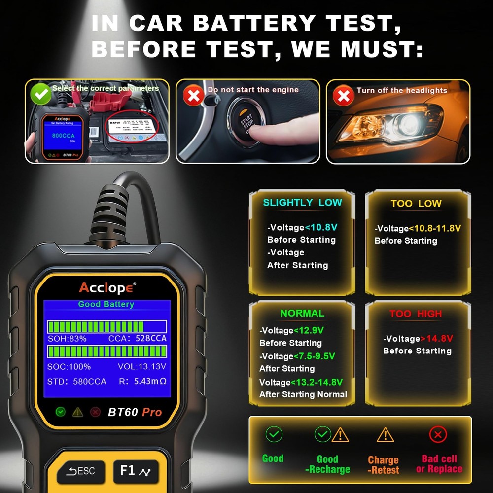BT60 Pro Car Battery Tester, Digital Analyzer with Cloud Printing, ... Fast Ship