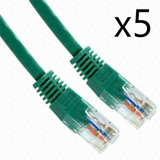 5 Pack Lot - 25ft CAT5e Ethernet Network LAN Router Patch Cable Cord Wire Green
